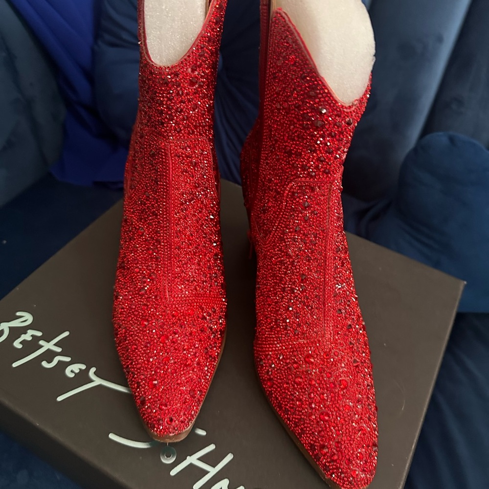 Betsey Johnson Sparkling Red Heeled Boots